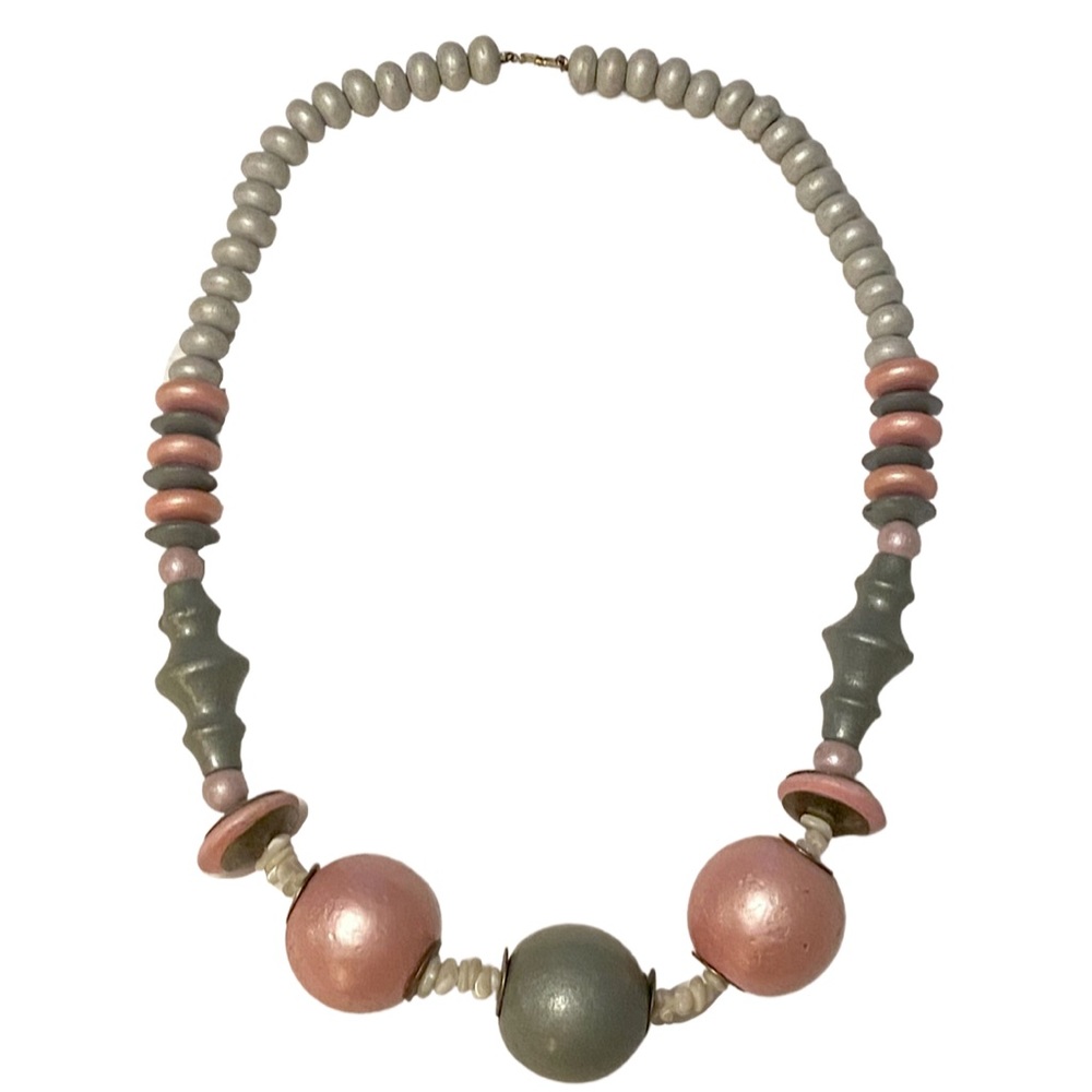 Vintage Blue Pink Beaded Chunky Statement Necklace